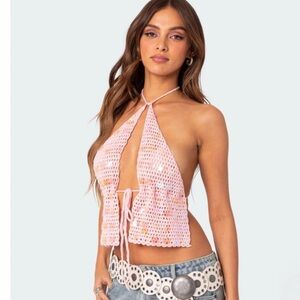 Edikted Sequin Crochet Open Back Top | S